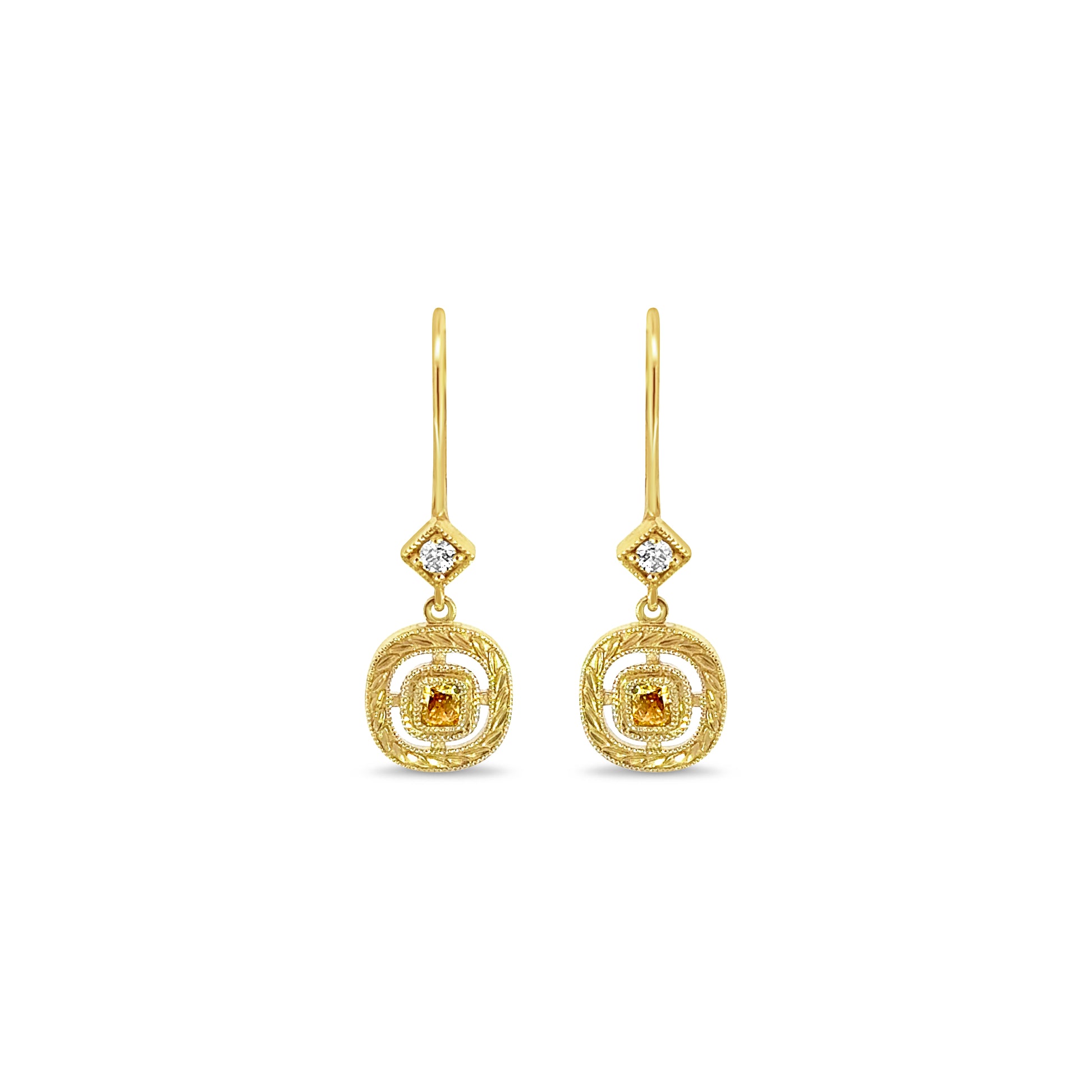 Antique Design Yellow Diamond Earrings