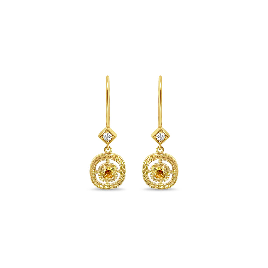 Antique Design Yellow Diamond Earrings