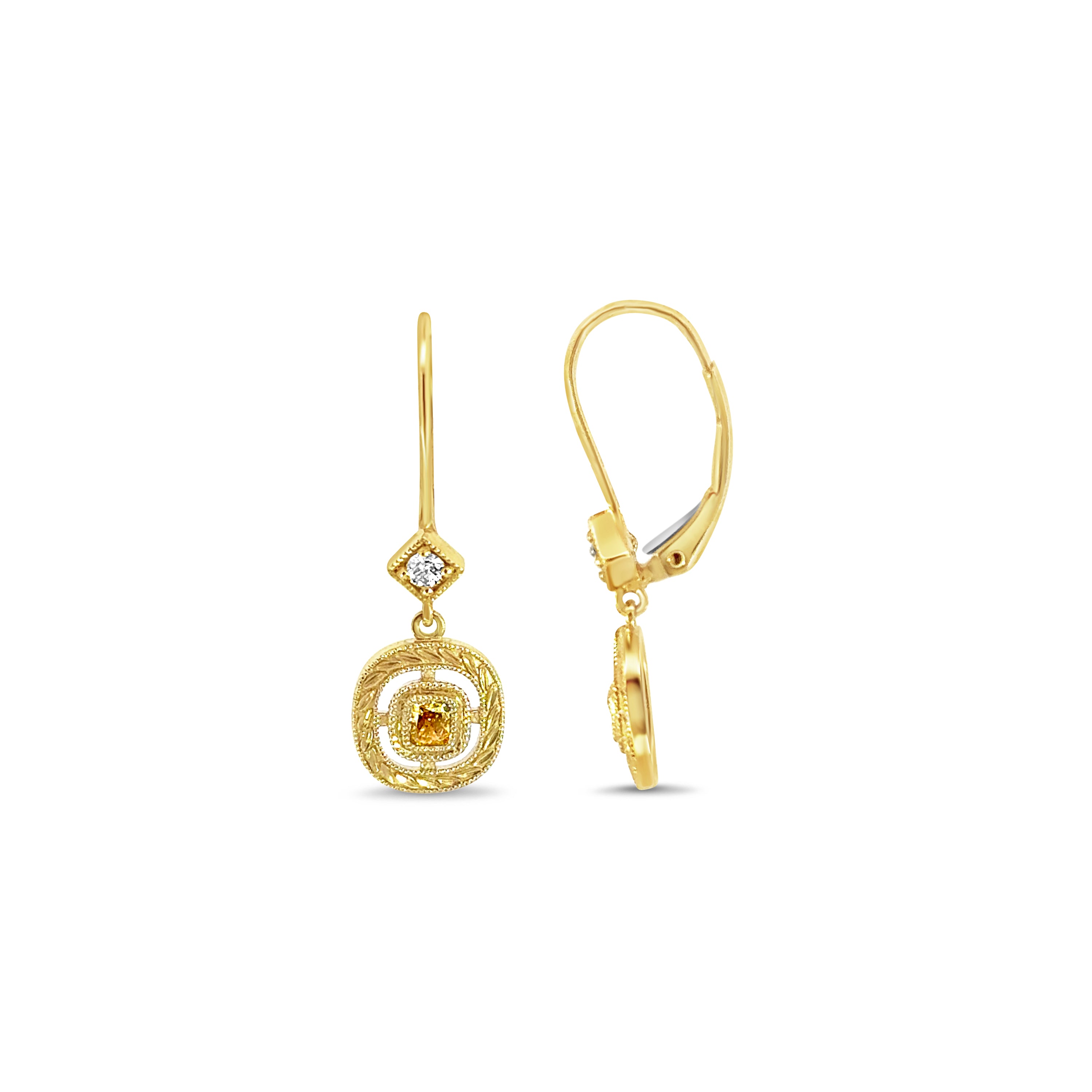 Antique Design Yellow Diamond Earrings