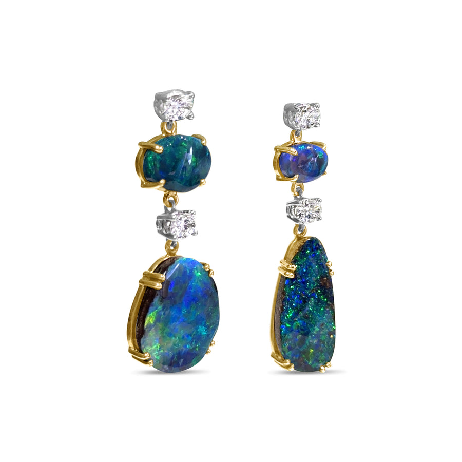 Boulder and Black Opal Diamond Earrings