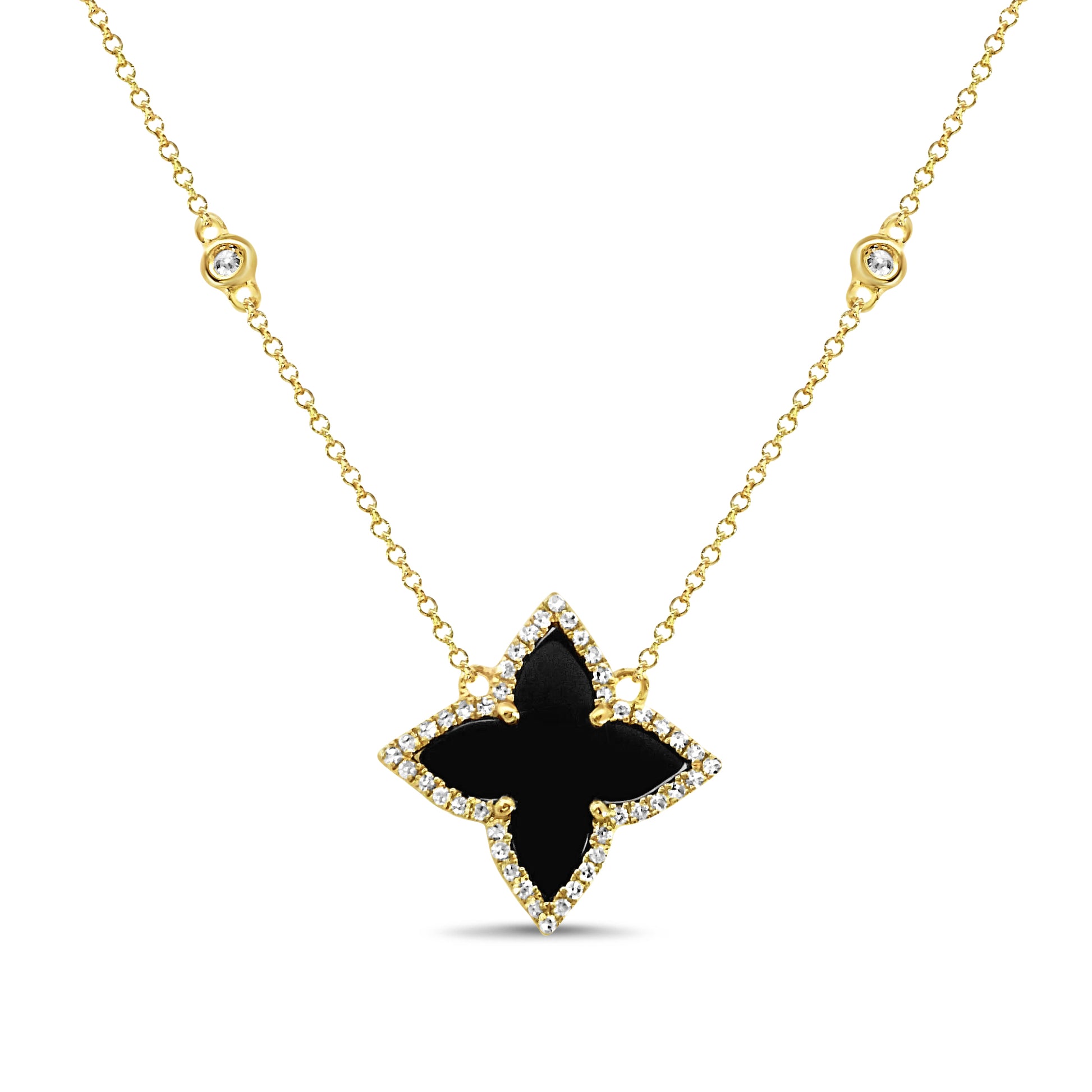 Onyx and Diamond Gold Motif Necklace