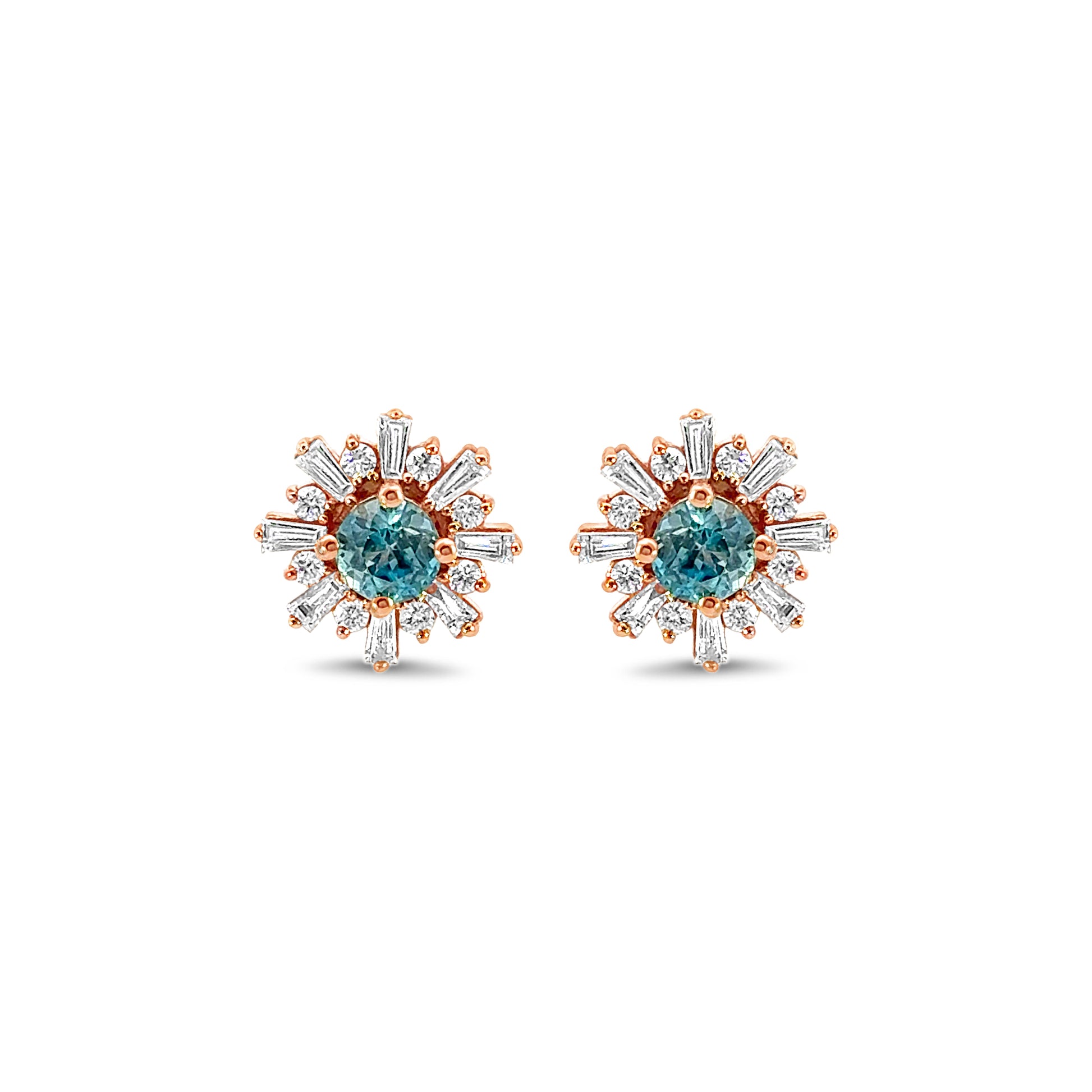 Blue Zircon and Diamond Studs