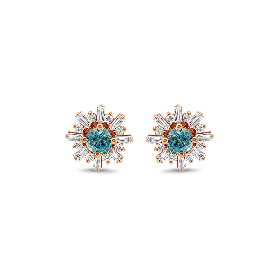 Blue Zircon and Diamond Studs