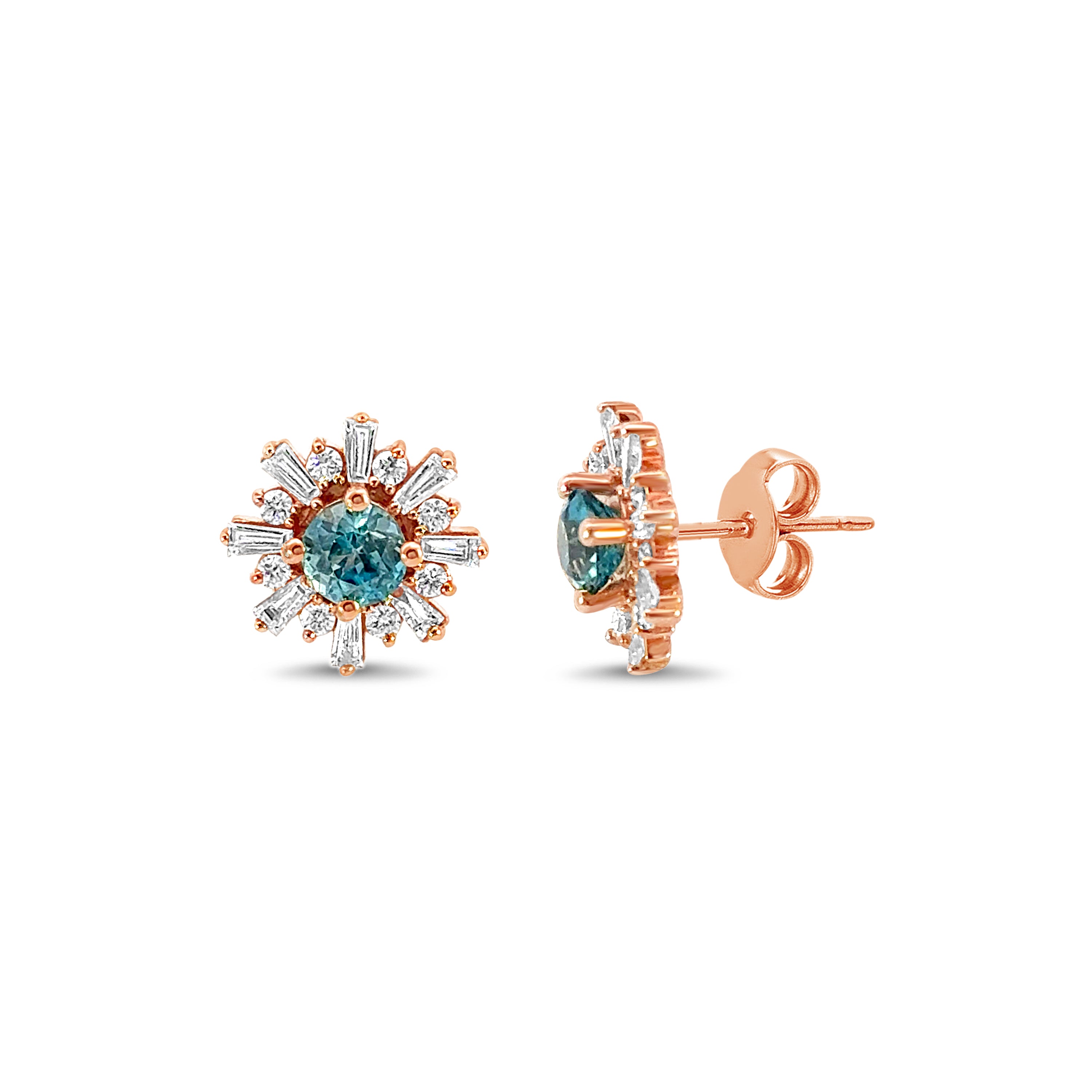 Blue Zircon and Diamond Studs