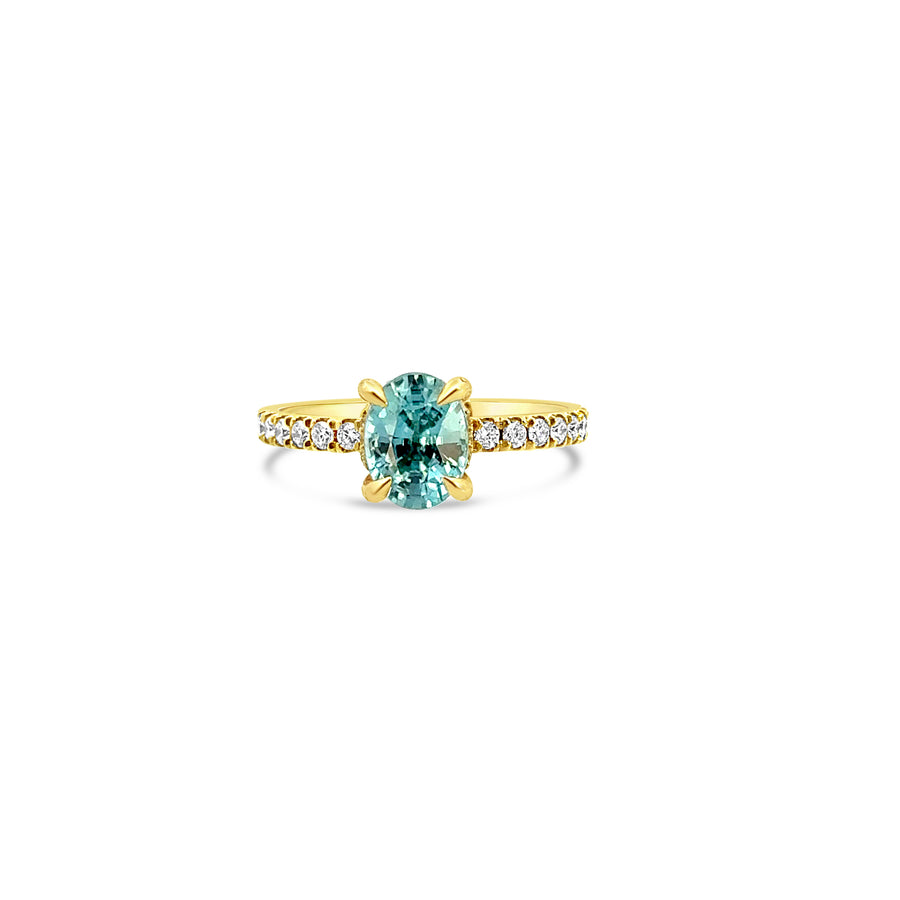 Blue Zircon and Diamond Ring