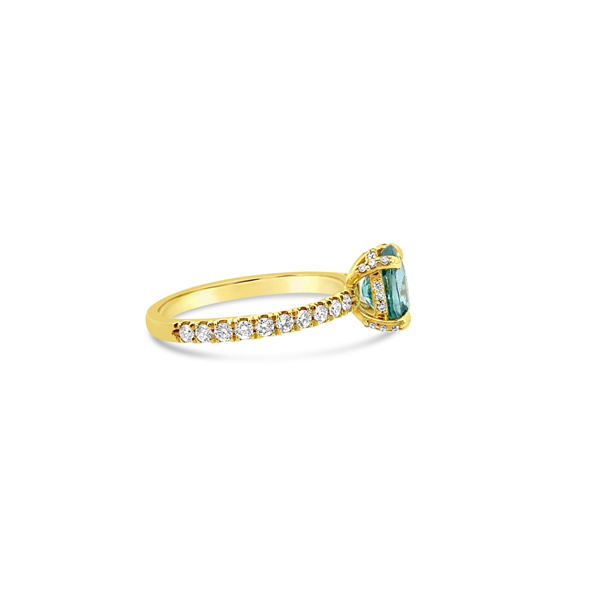 Blue Zircon and Diamond Ring