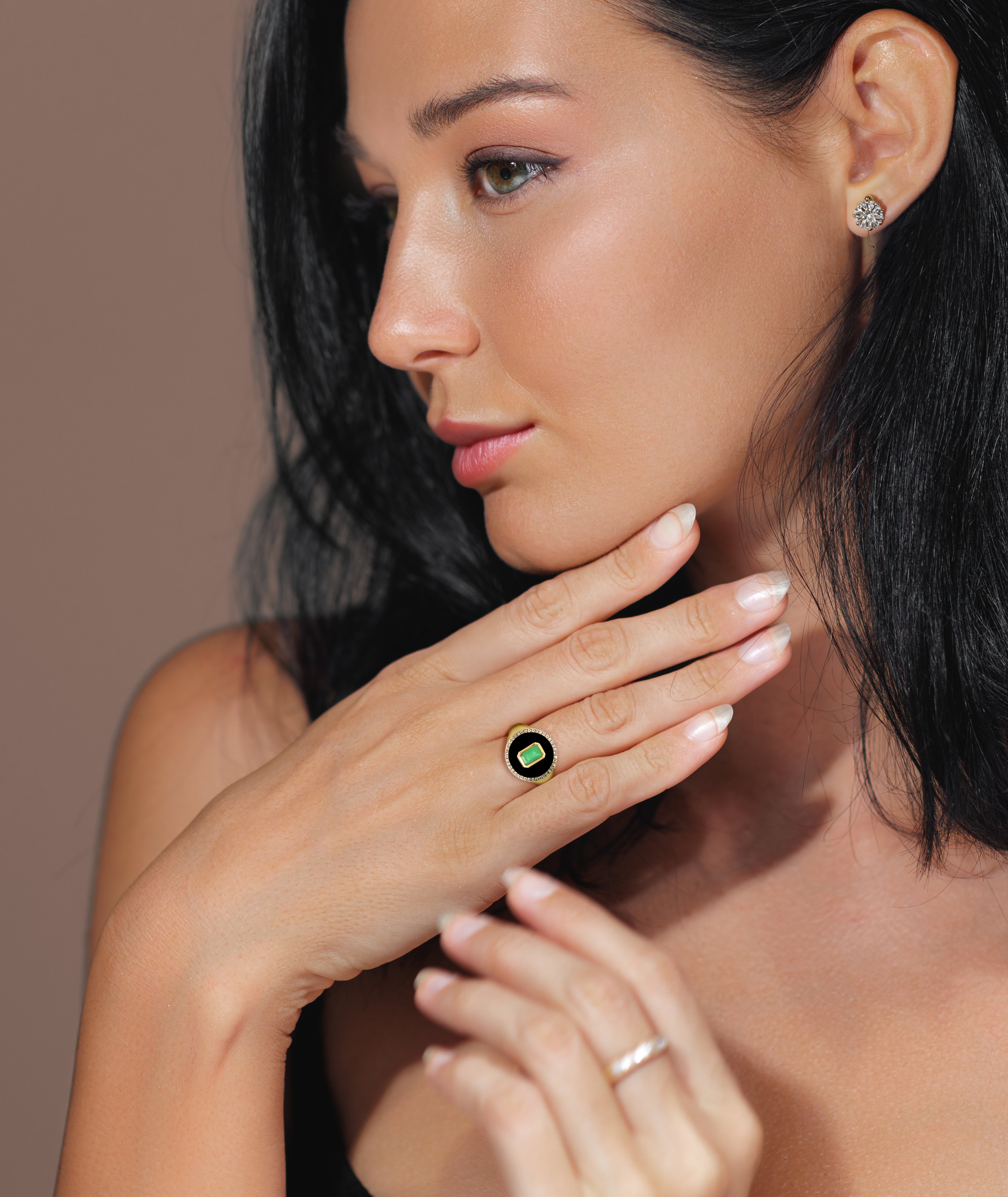 Emerald and Onyx Diamond Ring
