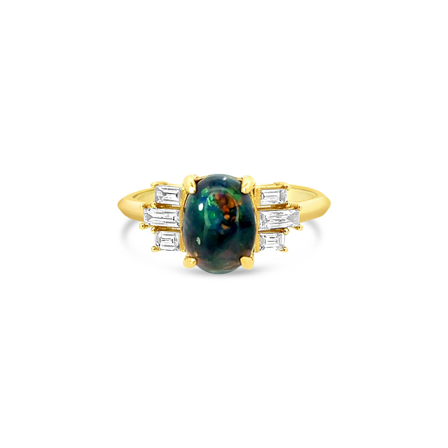 Black Opal and Diamond Ring