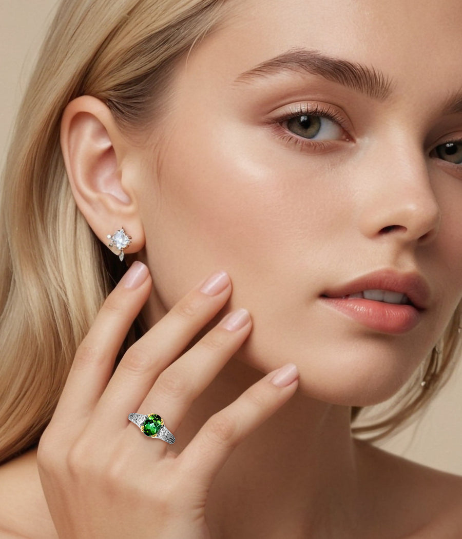 Green Tourmaline and Diamond Accented Ring