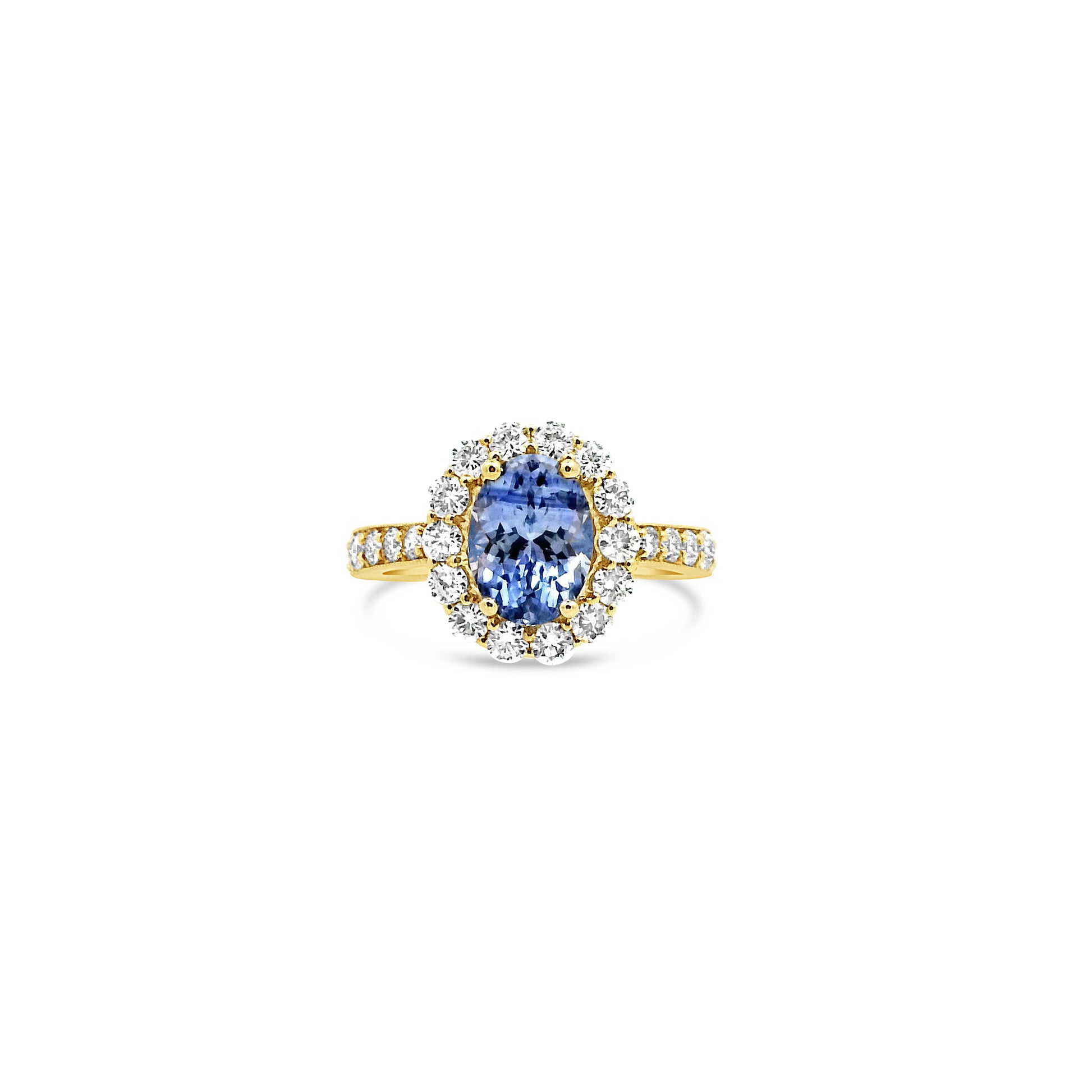 Cornflower Oval Sapphire Diamond Ring