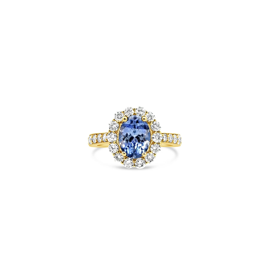 Cornflower Oval Sapphire Diamond Ring