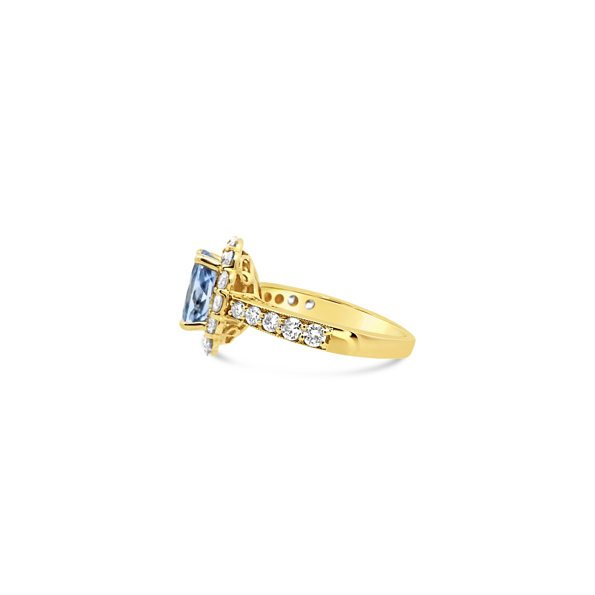 Cornflower Oval Sapphire Diamond Ring