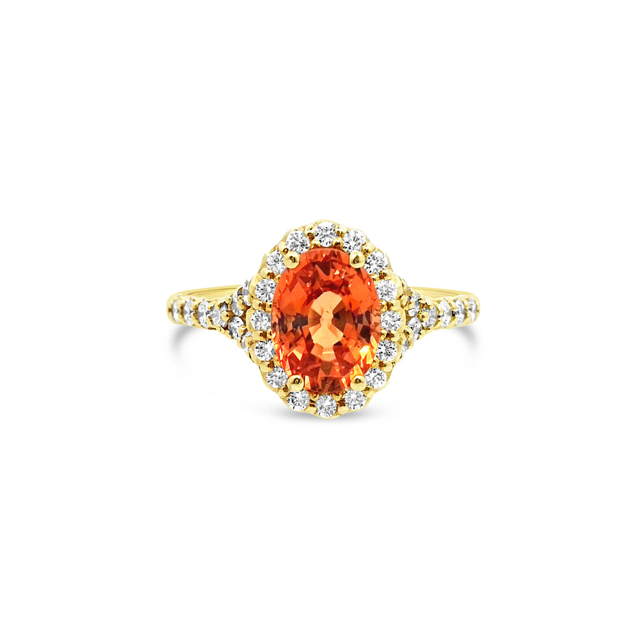 Orange Sapphire Halo Diamond Ring