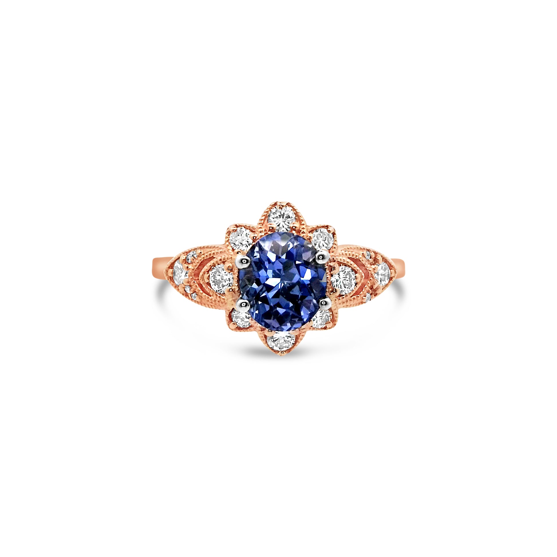 Color-Shift Sapphire and Diamond Ring