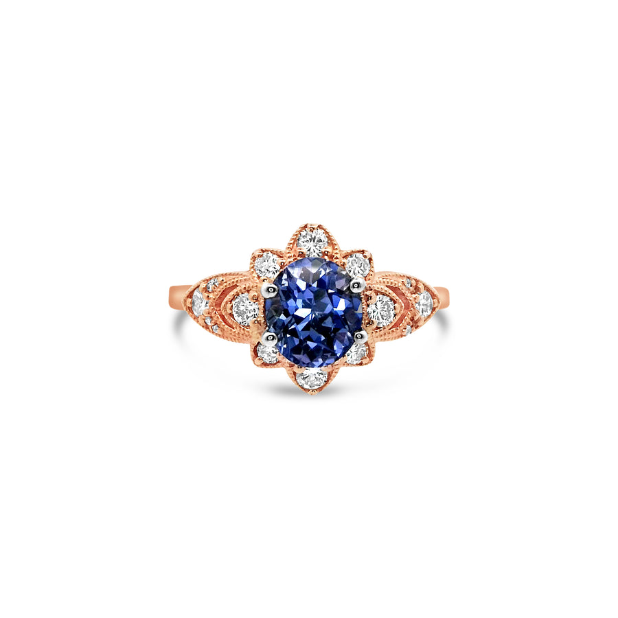 Color-Shift Sapphire and Diamond Ring