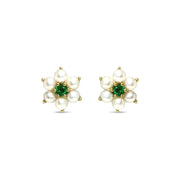 Petite Pearl and Emerald Stud Earrings