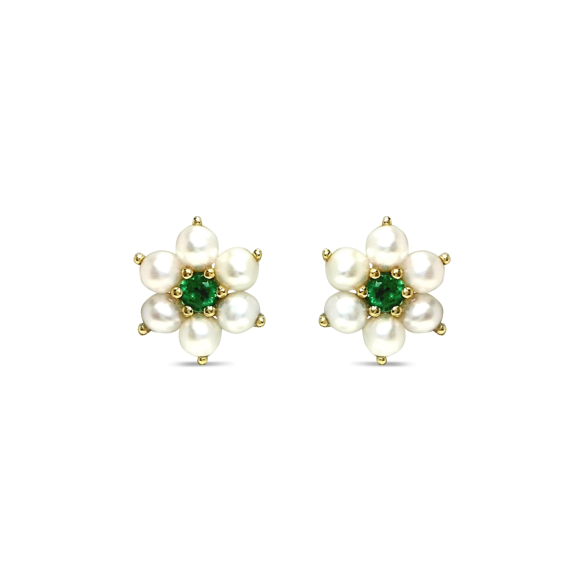 Petite Pearl and Emerald Stud Earrings