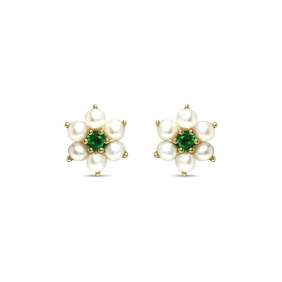 Petite Pearl and Emerald Stud Earrings