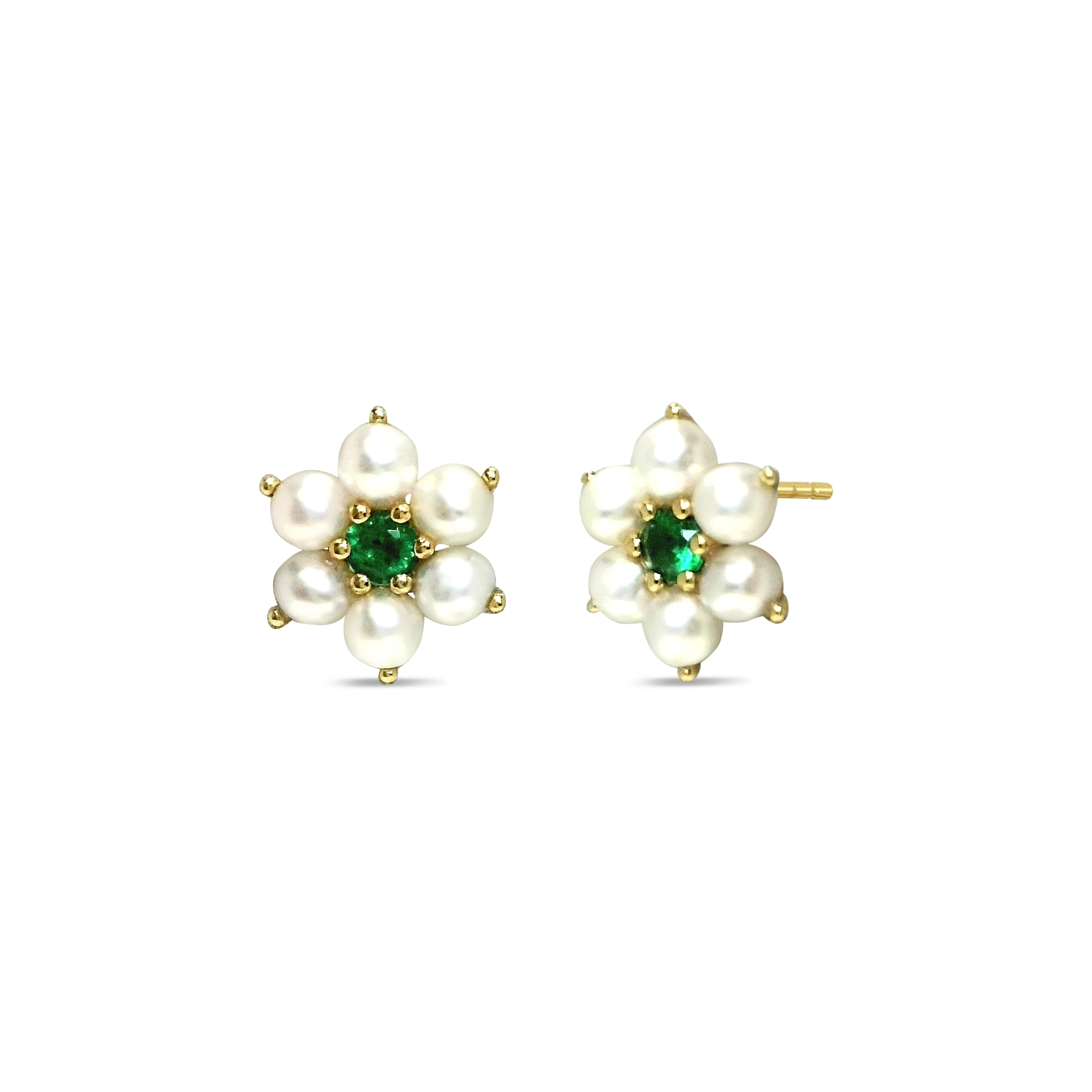 Petite Pearl and Emerald Stud Earrings