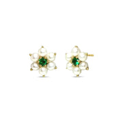 Petite Pearl and Emerald Stud Earrings