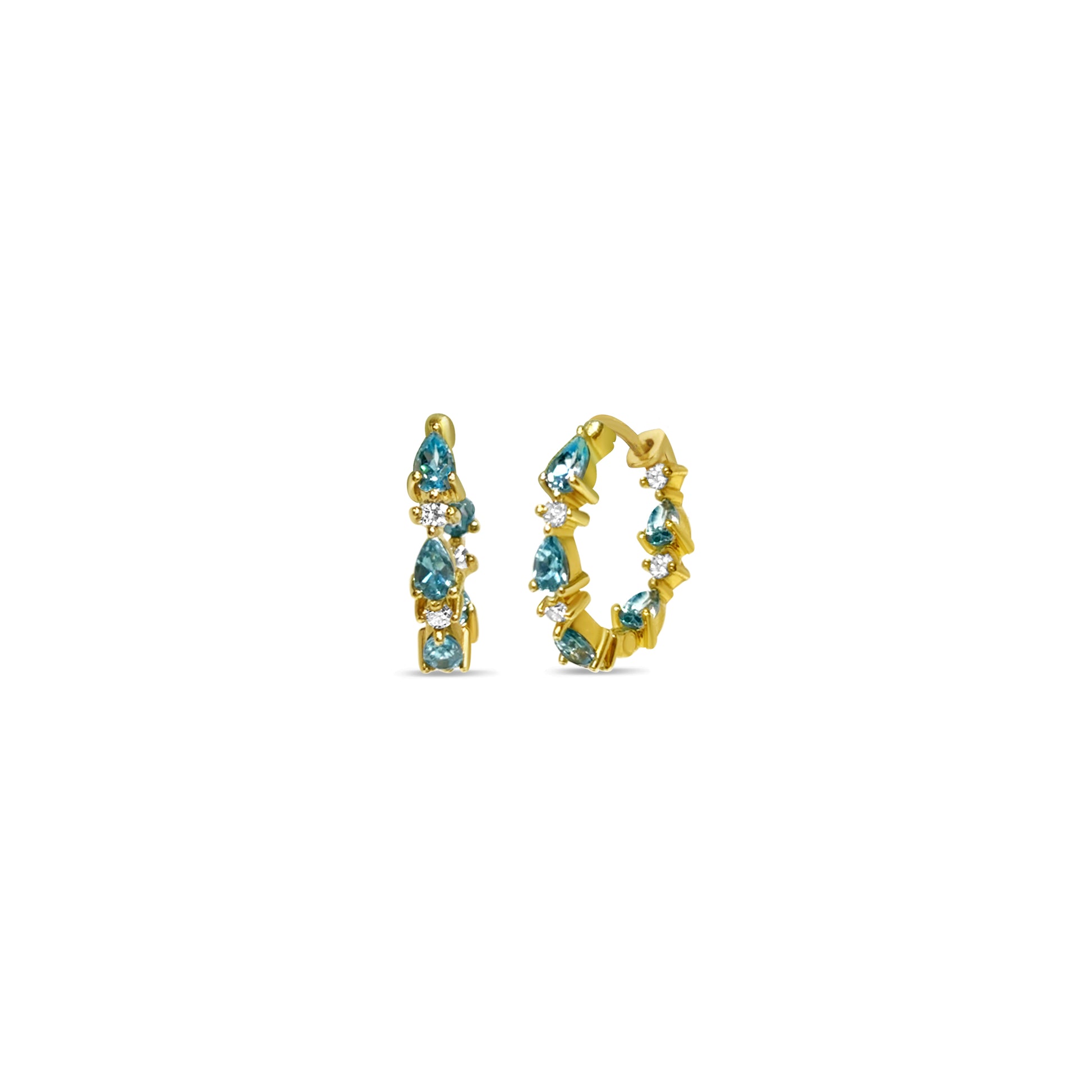 Blue Zircon and Diamond Hoops