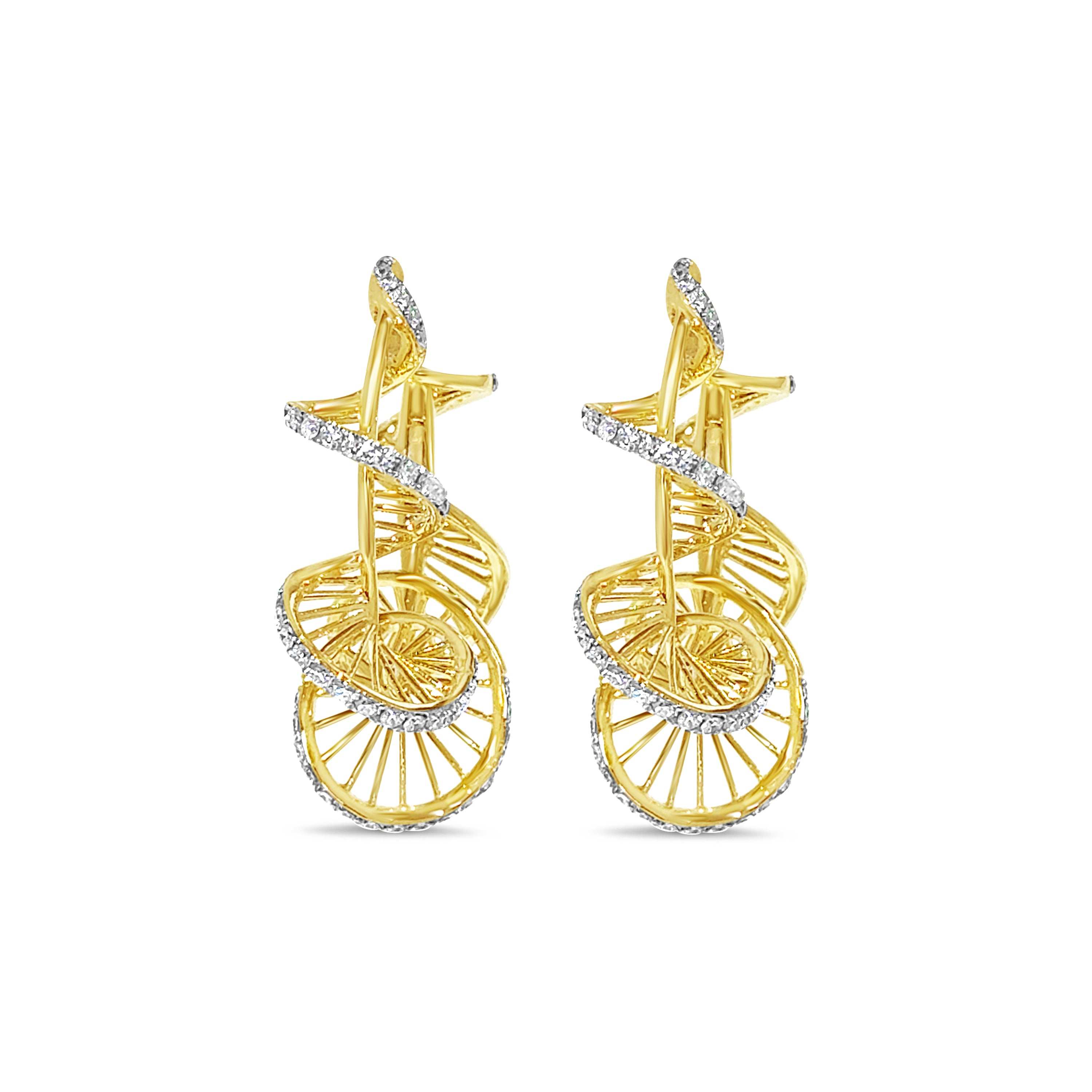 Diamond and Gold Swirl Earrings