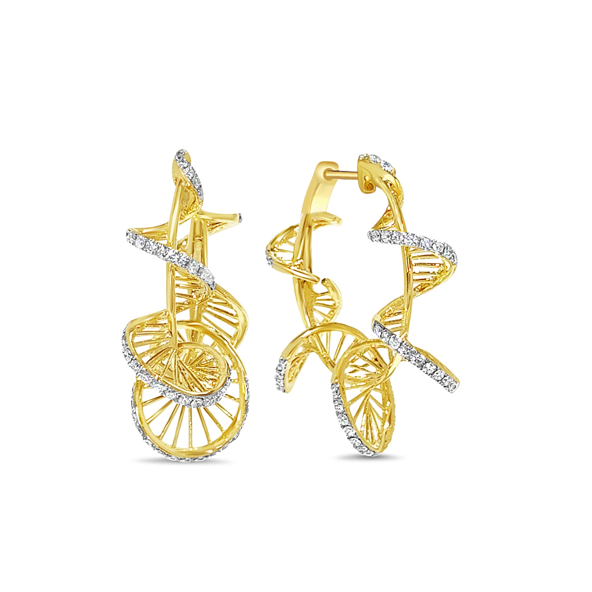 Diamond and Gold Swirl Earrings